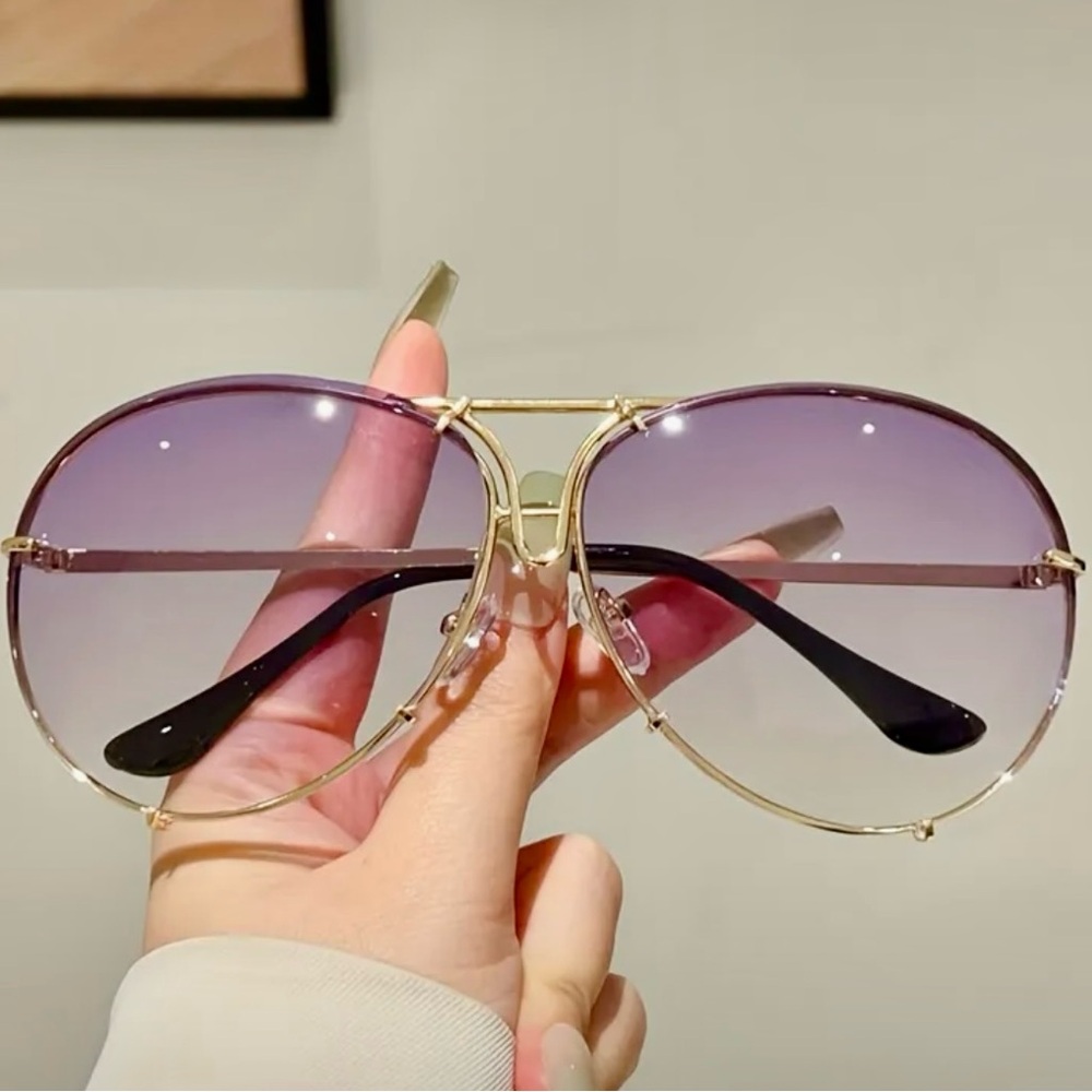 Miz Le Porsche Colorful Lens Gold Aviator Sunglasses Purple Pink